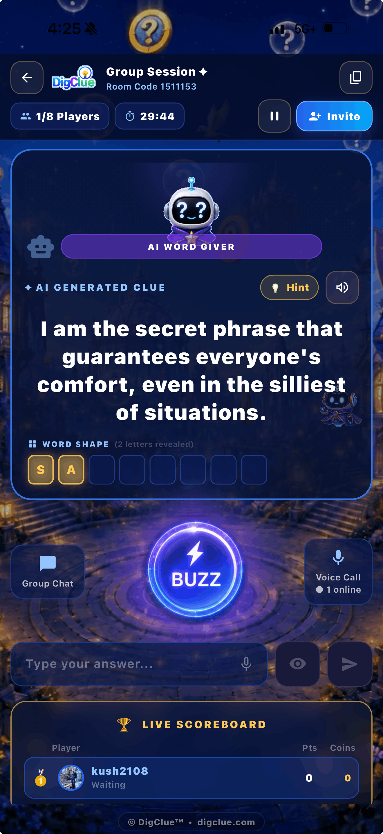 DigClue Group Session screenshot