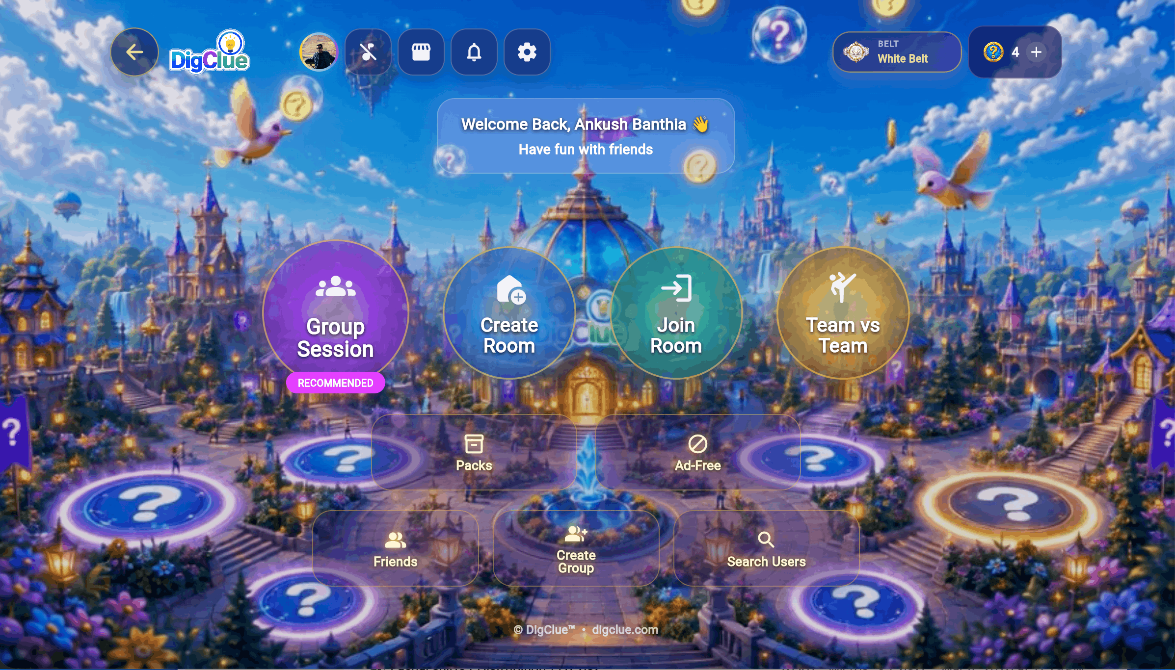 DigClue Multiplayer Lobby web screenshot